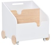 Homcom Caja de Almacenamiento de Juguetes de 2 Secciones con Ruedas Asa Carrito de Madera Infantil para Habitación de Niños 40x43x43 cm   Aosom España