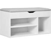 Homcom Armario Zapatero para Almacenamiento Banco Organizador con Asiento Estantes Cajón y Cojín Dos Niveles 80x30x43cm Blanco   Aosom España
