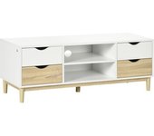 Homcom Mueble TV para Salón Moderno para Televisores hasta 55" con Estantes y 4 Cajones 120x40x44,5 cm Diseño Elegante Blanco y Roble   Aosom España