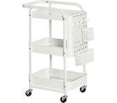 Homcom Carrito de Cocina con Ruedas Carro de Almacenamiento 3 Niveles 4 Ganchos Asa 2 Cestas Colgantes y Frenos 51,5x32x75,6 cm Blanco   Aosom España