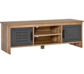 Homcom Mueble de TV para Televisores 42" con 2 Compartimentos Cerrados Puertas de Metal y 2 Estantes 109x35x38 cm Madera Natural y Gris   Aosom España