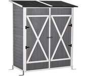 Outsunny Caseta de Jardín de Madera Cobertizo para Almacenaje de Herramientas con Estantería Movible Puertas con Cerrojo gris   Aosom España