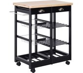 Homcom Carro de Cocina Carrito de Servir Multiusos Estantería con Ruedas para Baño Dormitorio con Estante Armario 74x37x76cm Negro   Aosom España