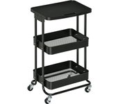 Homcom Carrito de Cocina con Ruedas 3 Niveles Frenos Carro de Almacenamiento Práctico para Baño Salón Oficina 46x34,5x76,5 cm Negro   Aosom España