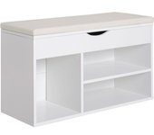 Homcom Banco Zapatero Moderno de Entrada con Cajón Estantes y Cojín de Madera 80x30x47cm   Aosom España
