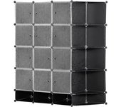 Homcom Armario Modular de Plástico Portátil con 16 Cubos y 2 Barras Organizador de Zapatos Ropas Juguetes 145x46x162 cm Negro y Blanco   Aosom España