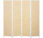 Homcom Biombo de 4 Paneles Plegable 180x180 cm Separador de Ambientes Tejido a Mano de Bambú Decoración para Salón Blanco
