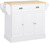 Homcom Carro de Cocina con Ruedas Isla de Cocina con 2 Cajones Especiero y Barra para Colgar 110x45x89 cm Blanco   Aosom España