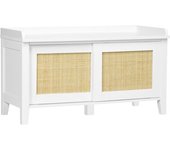 Homcom Mueble Zapatero con Banco con 2 Puertas de Ratán Estilo Cannage Carga 130 kg para Pasillo 80x35x45 cm Blanco y Natural   Aosom España