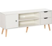 Homcom Mueble de TV Mesa de Salón 120x28x44 cm con Armario Estantes Abiertos y Cajones Carga 30 kg para Dormitorio Sala Blanco   Aosom España