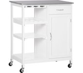 Homcom Carro de Cocina con Ruedas Carrito de Servicio con 1 Cajón Estantes Extraíbles y Botellero 76x48x88 cm Blanco   Aosom España