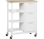 Homcom Carro de Cocina con Ruedas Carrito de Servicio con Cajones Estantes y Bandeja Extraíble 67x37x84 cm Blanco   Aosom España