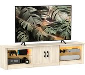 Homcom Mueble de TV Moderno Mueble de TV para Salón con Luces LED RGB y Estantes de Vidrio Abiertos 180x35x45 cm Roble