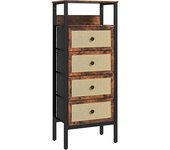Homcom Cómoda para Dormitorio con 4 Cajones con Frentes de Ratán Compartimiento y Marco de Acero 50x30x126 cm Marrón Rústico