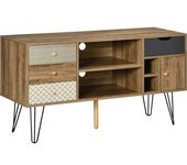 Homcom Mueble de TV Estilo Boho con Estantes 4 Cajones y Patas de Metal Mesa para TV de hasta 50'' 120x39x64 cm Marrón   Aosom España