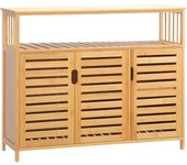 Homcom Aparador para Salón de Bambú con 3 Puertas Ranuradas Estantes para Comedor Cocina Entrada Natural 100x35x82 cm