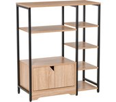 Homcom Estantería Librería Madera Natural Múltiples Estantes Abiertos 1 Armario Doble Puerta Estantería para Libros Almacenamiento   Aosom España