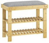 Homcom Banco Zapatero de Bambú con Cojín Zapatero de 2 Niveles para Entrada Pasillo o Dormitorio 60x29x49 cm Gris