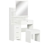 Homcom Tocador de Maquillaje con Taburete y Espejo de Estilo Moderno con 4 Cajones 4 Compartimientos 80x38x143 cm Blanco   Aosom España