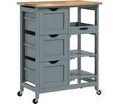 Homcom Carrito Auxiliar con Ruedas Carrito de Cocina con 3 Cajones 2 Estantes Abiertos y Bandeja Extraíble 67x37x85,5 cm Gris