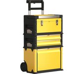 Homcom Caja de Herramientas con Ruedas Apilable Carro de Herramientas de Acero con Bandeja Mango Telescópico Amarillo y Negro