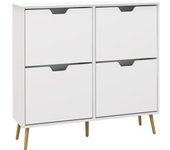 Homcom Mueble de zapatos 4 abatibles 16 pares con estante ajustable patas de madera de pino 95 x 26 x 95 cm blanco   Aosom España