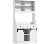 Homcom Alacena de Cocina con 2 Puertas Corredizas 3 Cajones Encimera para Microondas y Estantes Ajustables Blanco 93,5x40x180cm