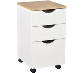 Homcom Armario Móvil para Oficina con 3 Cajones Ruedas Universales Freno Cajonera para Organizar Documentos 34x40x60,5 cm Blanco y Natural   Aosom