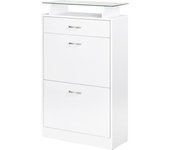 Homcom Organizador de Zapatos Multifuncional con 3 Cajones Estante de Vidrio Asa de Aluminio Carga 50 kg 60x24x105,5 cm Blanco   Aosom España