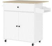 Homcom Isla de Cocina con Ala Abatible 2 Puertas Cajón Especiero Toallero y Estante Ajustable 106x42x87 cm Blanco y Roble