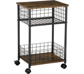 Homcom Carrito con Ruedas, Carrito de Servicio, 2 Compartimentos Abiertos, Encimera y Ruedas, 40 x 30 x 62 cm, Marrón