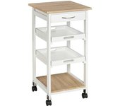 Homcom Carrito de servicio carrito de cocina con ruedas 2 bandejas extraíbles, cajón, estante roble claro madera de pino blanco