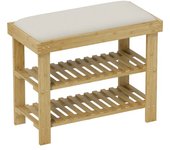 Homcom Banco Zapatero de Bambú con Cojín Zapatero de 2 Niveles para Entrada Pasillo o Dormitorio 60x29x49 cm Crema