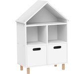 AIYAPLAY Biblioteca niños mueble de almacenamiento niños 3 niveles con dos cajones forma de casa 63,7 x 29,7 x 89 cm blanco