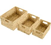 Homcom Lote de 3 cestas de almacenamiento trenzadas cajas de almacenamiento con asas para dormitorio, sala de estar, baño, madera natural