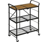 Homcom Carrito de Cocina de Diseño Industrial con 3 Estantes, Carrito Multiusos, Carrito de Servicio, 4 Ruedas, Plegable, Marrón + Negro