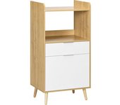 Homcom Mueble carrito de cocina para microondas con armario cajón estante ajustable 58 x 40 x 118 cm natural y blanco