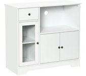 Homcom Mueble microondas, buffet cocina, armario de almacenamiento, para cocina, comedor 90 x 40 x 82 cm vidrio templado y madera, blanco