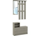 Homcom Set Muebles de Entrada con Perchero, Espejo, Banco con Estante y Zapatero para 8 Pares de Zapatos, Gris