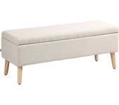 Homcom Banco baúl de almacenamiento acolchado aspecto lino para habitación, entrada, sala, carga 220 Kg, 110 x 39 x 45 cm, beige
