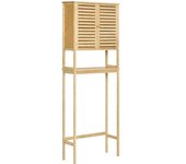 kleankin Mueble de Bambú sobre Inodoro Armario Alto con 2 Puertas 1 Balda Interior y 1 Estante de Almacenaje 60x23x173 cm Natural   Aosom España