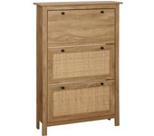 Homcom Mueble de zapatos estante de zapatos armario 3 cajones abatibles efecto trenzado de ratán - en madera natural