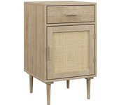 Homcom Mesita de Noche con Armario y Estante Puerta Tejida de Ratán + 1 Cajón Diseño Bohemio - 40 x 40 x 68,5 cm Natural