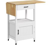 Homcom Carrito de servicio carrito de cocina con ruedas mueble de almacenamiento mesa plegable cajón estante y armario