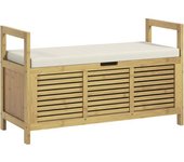Homcom Banco de almacenamiento con compartimento oculto bajo asiento para entrada cojín y apoyabrazos 100 x 40 x 60 cm natural