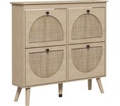Homcom Mueble para Zapatos 4 abatibles 20 pares estante ajustable estilo bohemio patas de madera maciza 105 x 24 x 97,5 cm natural