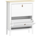 Homcom Zapatero Estrecho con 2 Compartimentos y Tiradores de Cuero PU para Pasillos y Recibidores 80x24x95,5 cm Blanco y Madera