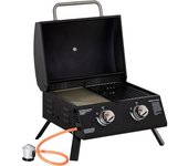 Outsunny Barbacoa de Mesa a Gas Plegable con 2 Quemadores Parrilla de Gas Portátil Tapa Acero para Picnic Jardín 55x46,5x41 cm Negro   Aosom España