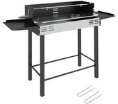 Outsunny Barbacoa de Carbón Portátil con Pincho Giratorio Parrilla Estantes Plegables y Paravientos 118x32x90 cm Negro