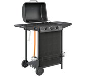 Outsunny Barbacoa de Gas con 3 Quemadores Quemador Lateral Tapa con Termómetro Parrilla y Mesa Lateral Ruedas 108x54x97 cm Negro